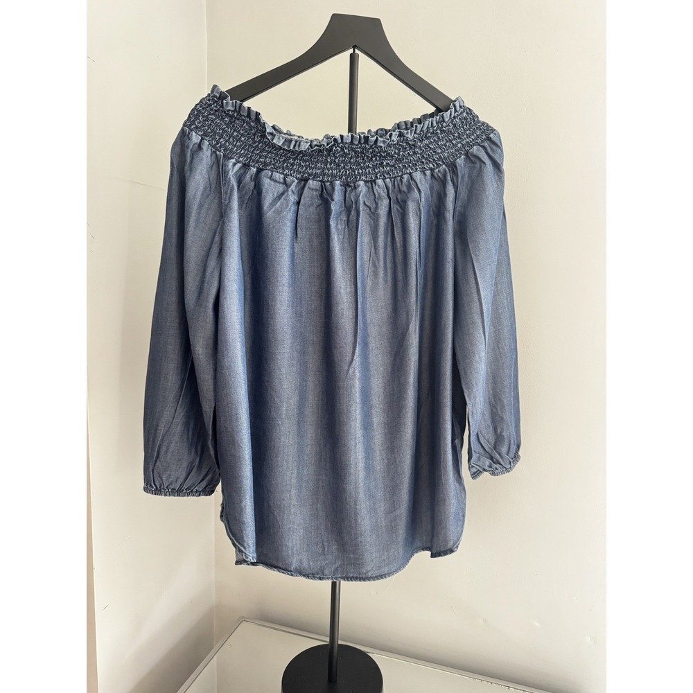 Michael Kors Blue Off-Shoulder Smocked Blouse